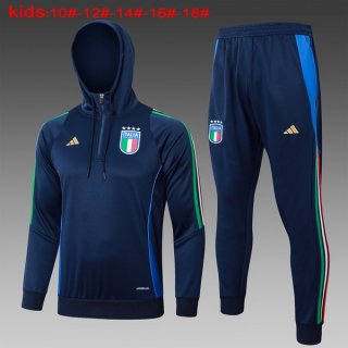 Niños Sudadera Con Capucha Italia 2024-2025 Azul 3 Niños Sudadera Con Capucha Italia 2024-2025 Azul 3