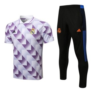 Polo Real Madrid Conjunto Completo 2022-2023 Blanco Purpura Polo Real Madrid Conjunto Completo 2022-2023 Blanco Purpura