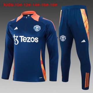 Niños Sudadera De Training Manchester United 2024-2025 Azul Naranja 3 Niños Sudadera De Training Manchester United 2024-2025 Azul Naranja 3